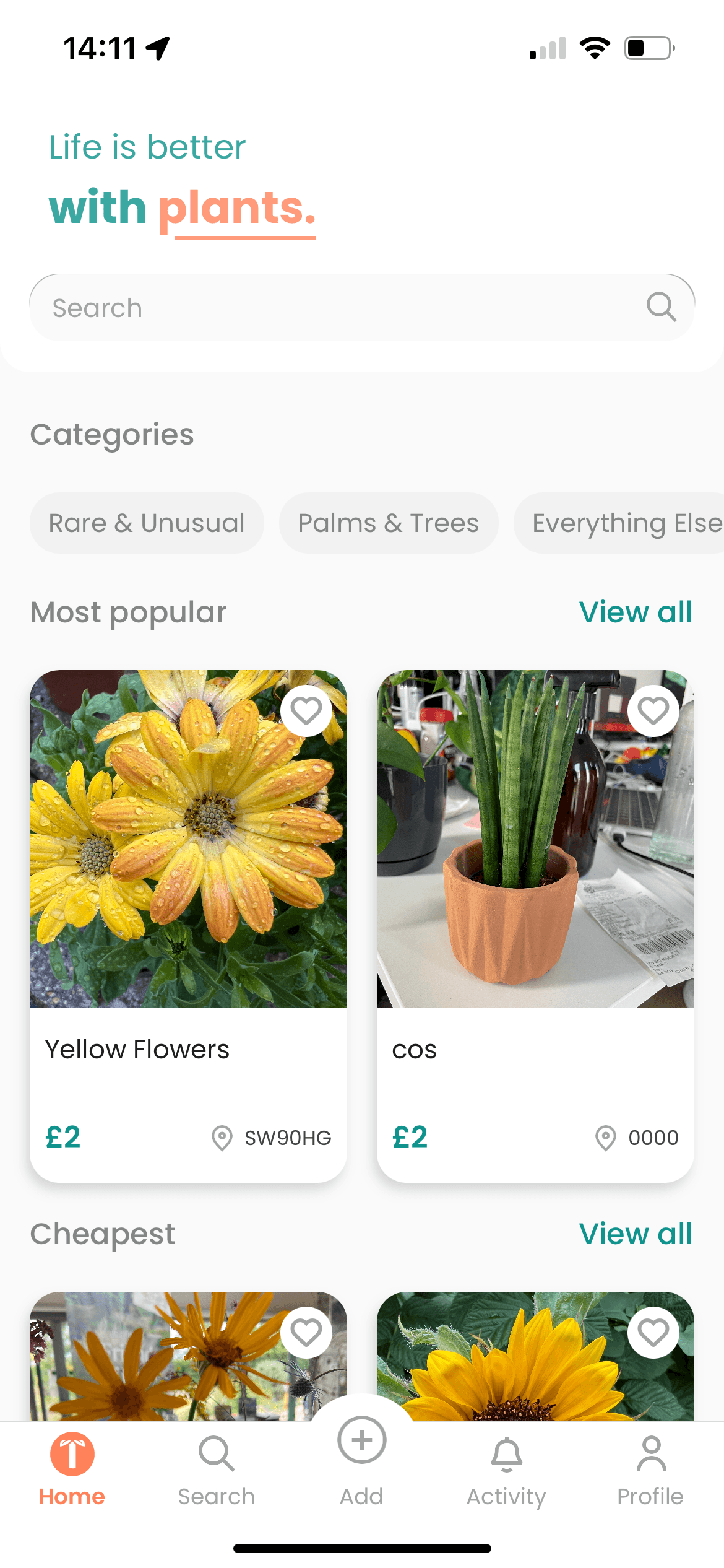 Search feature screen
